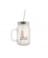 frosted glass mason jar with lid and straw personalized with "Lauren" and a floral L