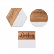 White Marble & Acacia Wood Coaster