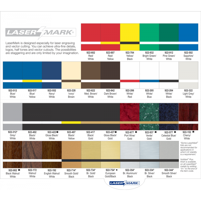 Rowmark Lasermark Front Swatch Book Page