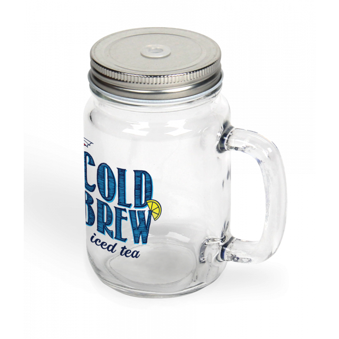 12oz Round Clear Glass Mason Jar With Handle, Lid And Straw