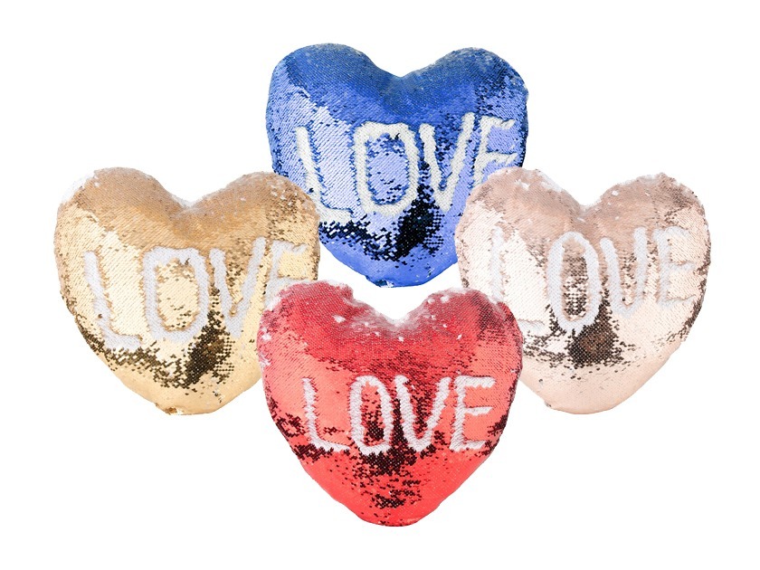 heart shaped sequin pillow