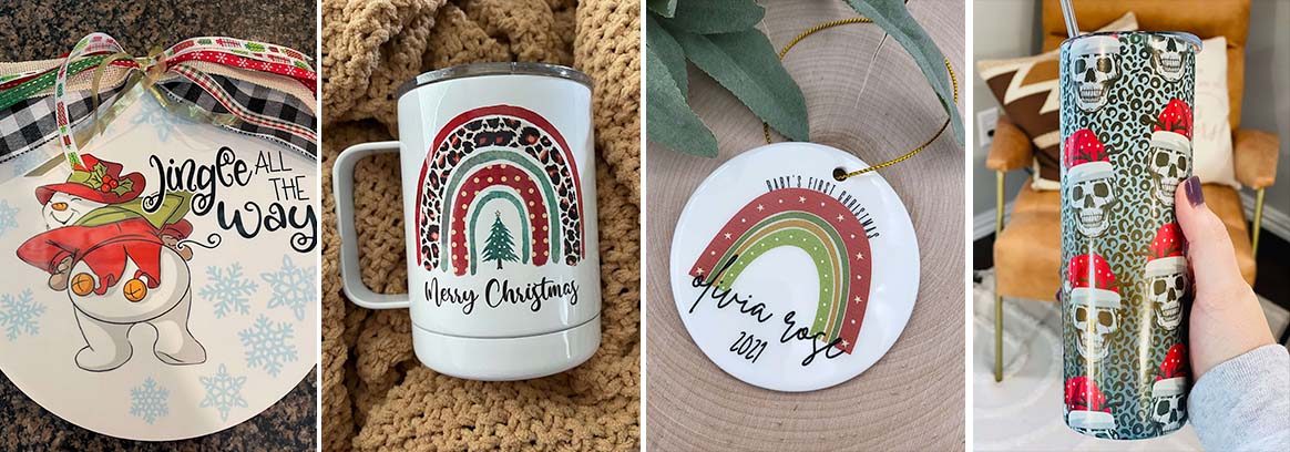 Christmas theme personalized home decor, drinkware, and ornament