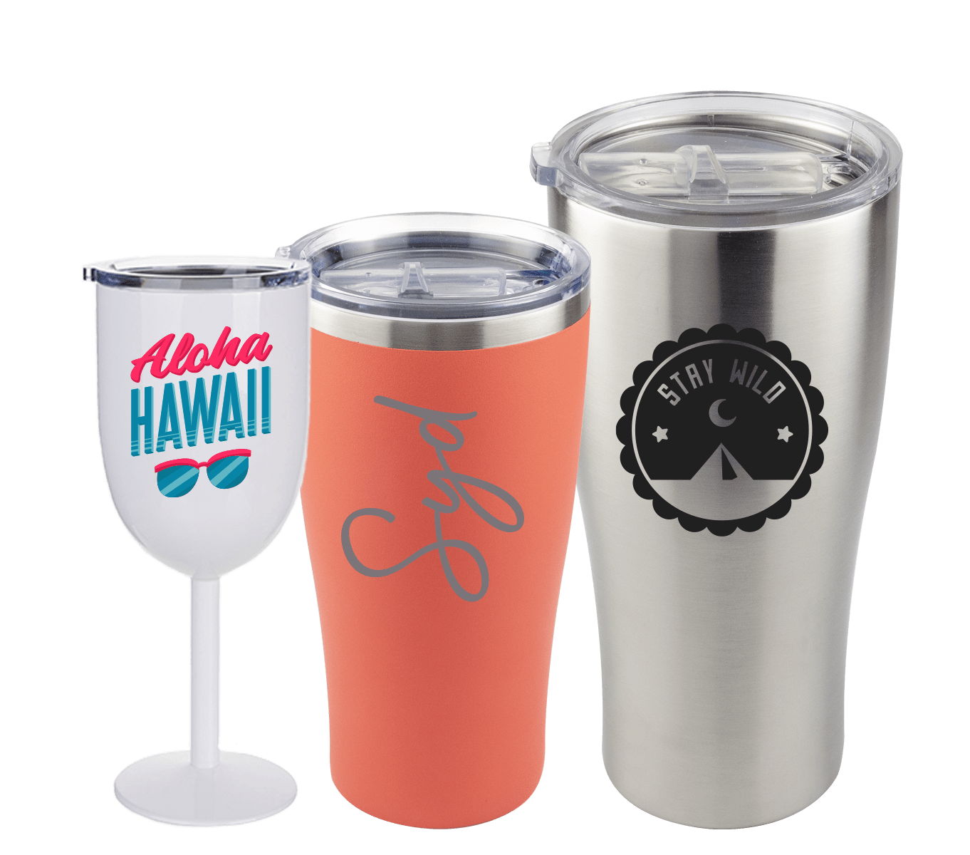 Selection of different customizable drinkware