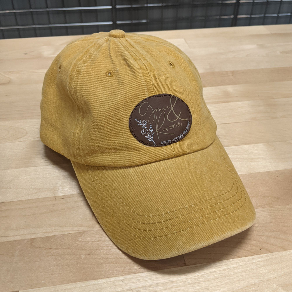 baseball cap with a customized faux leather patch