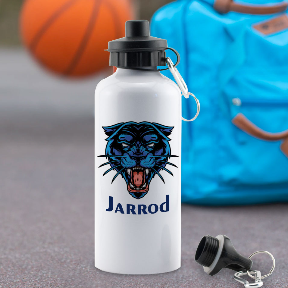 Sports water bottle personalized with school mascot and athlete's name