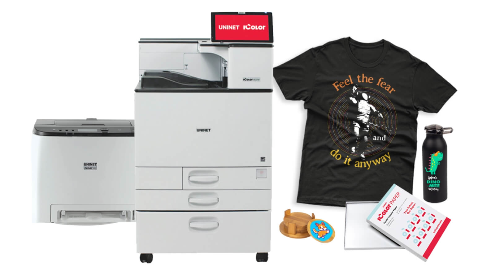 Two different printers, a shirt, and other items for personalization