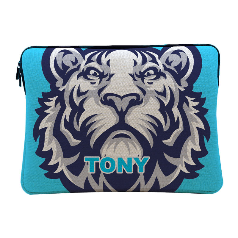 Laptop bag with school mascot on front.
