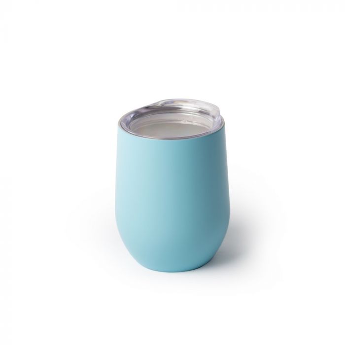 light blue stainless steel wine tumbler with lid