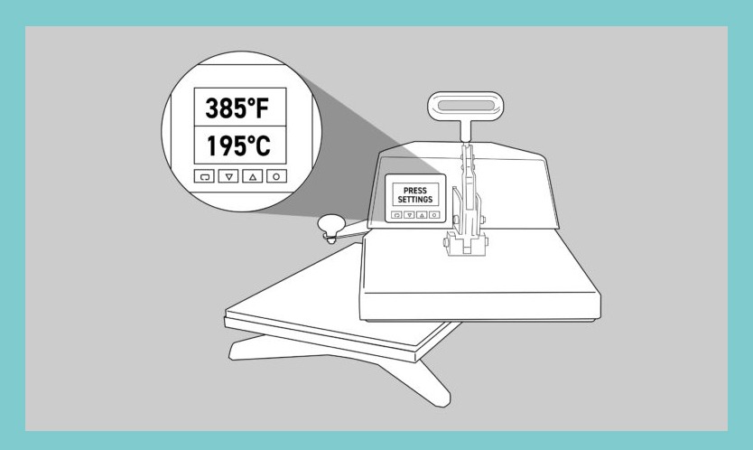 Illustration of temperature setting on the heat press for step 1