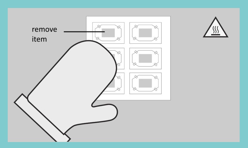Illustration for removing the item using a heat safe glove or mitten for step 10