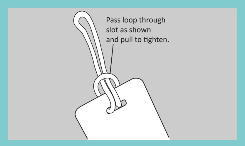 Illustration of how to pull loop through tag opening to attach it