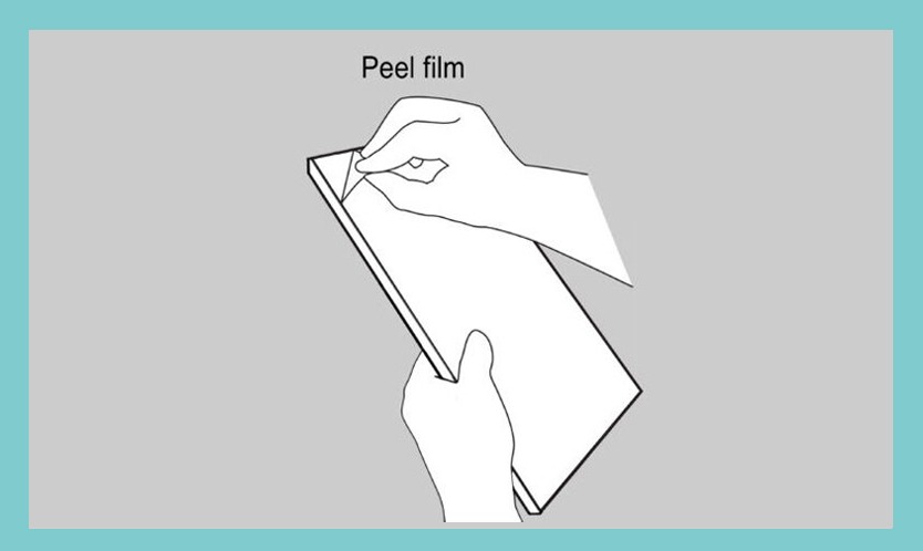 Illustration of how to peel the film from the panel for step 2