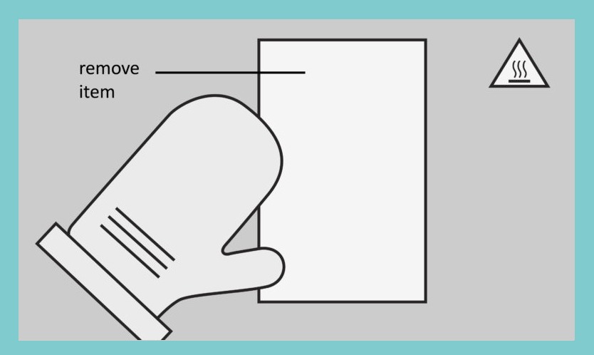 Illustration for removing the item using a heat safe glove or mitten for step 5
