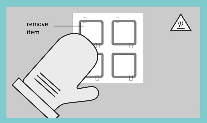 Illustration for removing the item using a heat safe glove or mitten for step 6